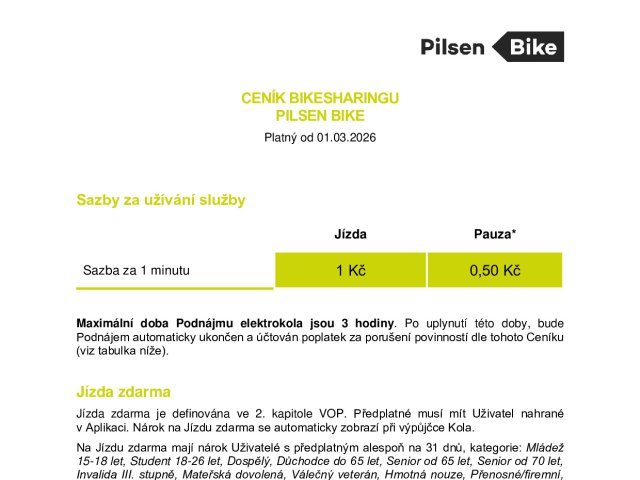 Ceník Bikesharing