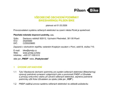 Všeobecné obchodní podmínky Bikesharingu Pilsen Bike od 1.3.2026